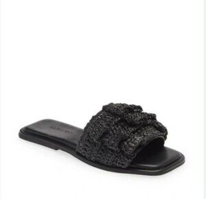 Farm Rio Ruffle Black Crochet Casual Slide Sandals Size 7 - NEW